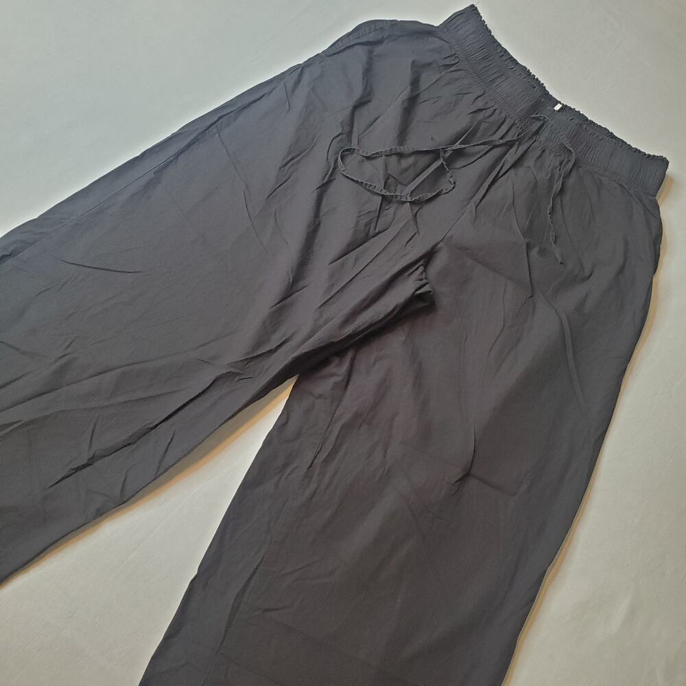 Free People Womens Size M Wide-Leg Cropped Lightweight Cotton Pull-On Pant Black
